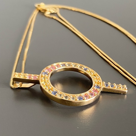 Spectacular 14kt Yellow Gold Multicolored Sapphire Pendant - Picture 7 of 10